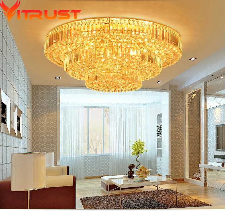 Хрустальные потолочные светильники светодиодные роскошные золотые для гостиной
