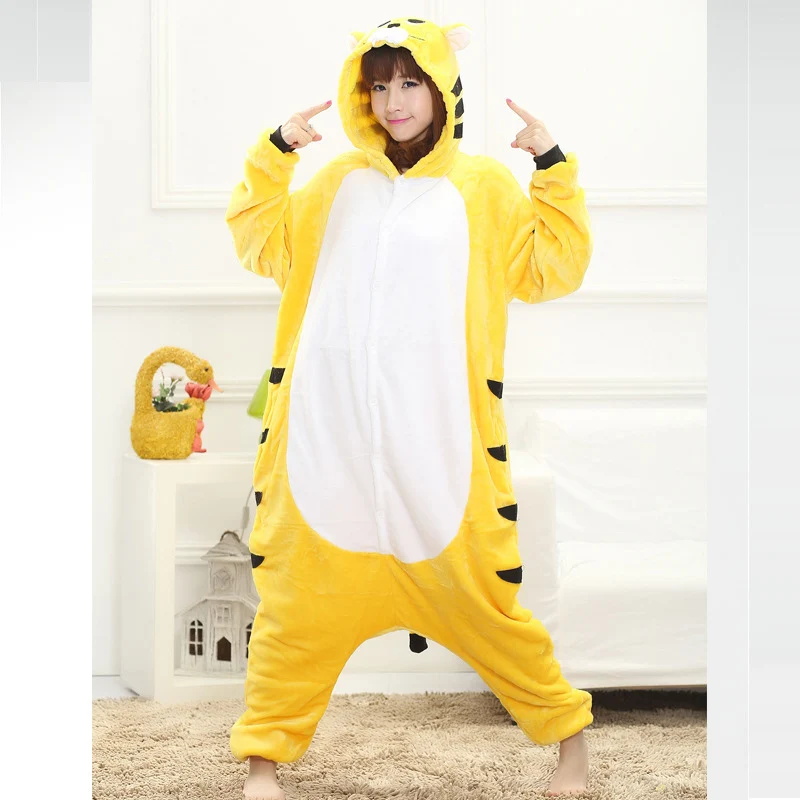 

Funny Yellow Tiger Kigurumi Onesies For Adults Animal Pajamas Women Cosplay Unisex Sleepwear pijama kigurumiHalloween Costume