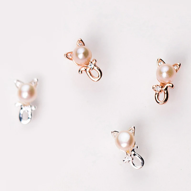 Аутентичные 100% Стерлинговое Серебро 925 пробы Изящные серьги гвоздики с кошачьим