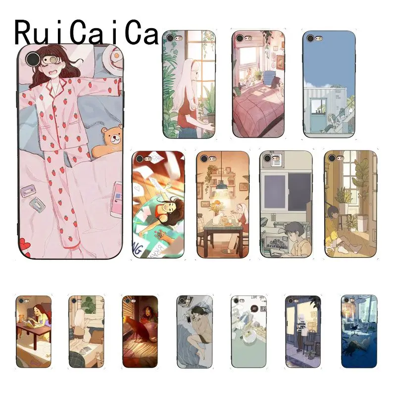 RuiCaiCa описывает жизнь иллюстрации девушки печати Coque Телефон чехол для iPhone 5 5Sx 6 7