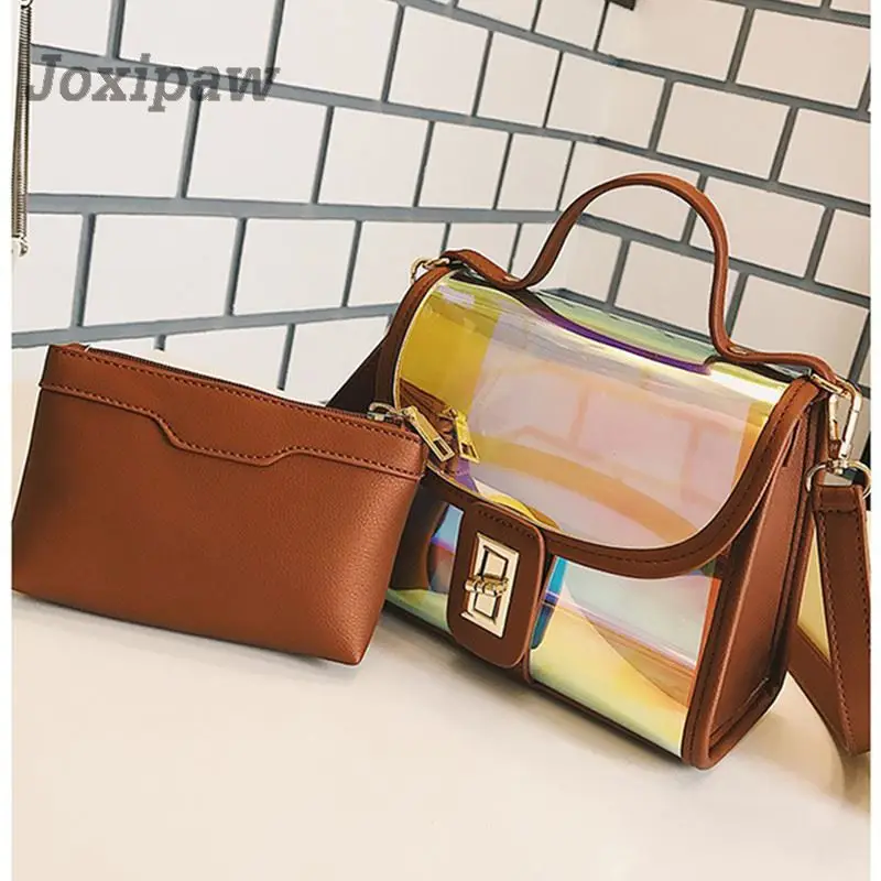 

2018 Women PVC Handbag Fashion Summer Beach Bags Laser Transparent Lady's Shoulder Bags Small Composite Crossbody Bag Mochila