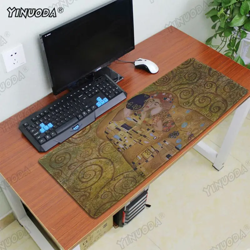 Yinuoda простой дизайн Поцелуй Густава Климта резиновая мышь прочный коврик для мыши на стол игровой коврик для мыши для ПК ноутбук - Цвет: Lock Edge 30x80cm