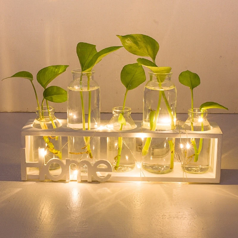 Креативная Ночная светодиодная прозрачная стеклянная ваза гидропоника