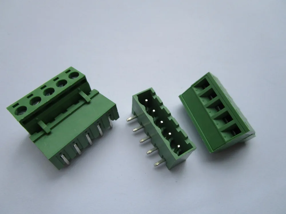 Закрытый угол 5 pin/way шаг 08 мм винтовой клеммный блок коннектор зеленый цвет