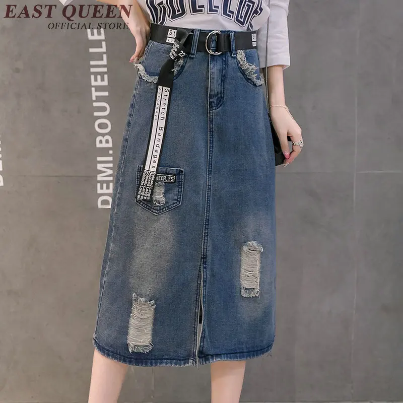 

Повседневные трапециевидные женские юбки, Новое поступление 2018, джинсовые юбки, Женская длинная юбка до колен, с высокой талией xxxl AA2842 YQ