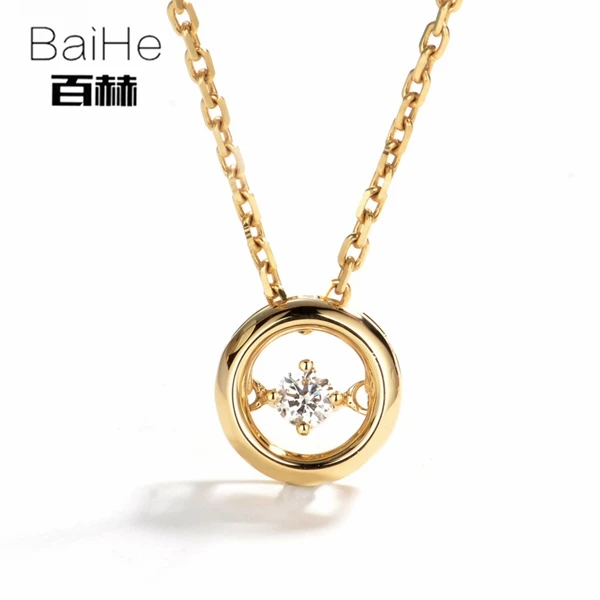 Yellow Gold BAIHE Solid 18 K желтого золота 0.05ct Сертифицированный H/SI натуральный бриллиант женские модные ювелирные изделия элегантные Уникальные ожерелья - Цвет камня: Yellow Gold