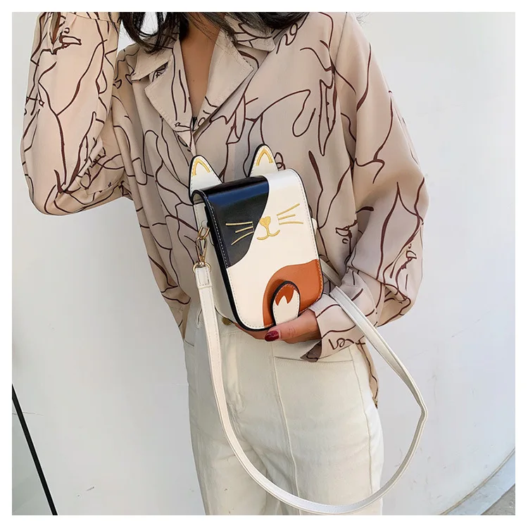 Fashion women Cute Cat Handbag Vintage Shoulder Bags Messenger Bags PU Leather Mini Handbags Cartoon Purse bag