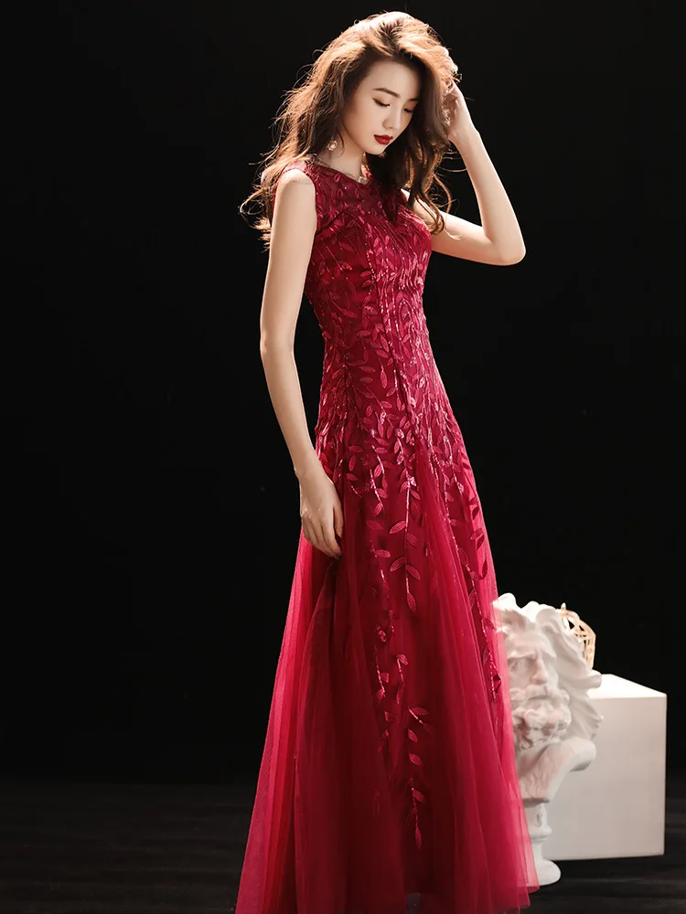 Бордовое кружевное Сетчатое сексуальное тонкое платье вечернее китайское