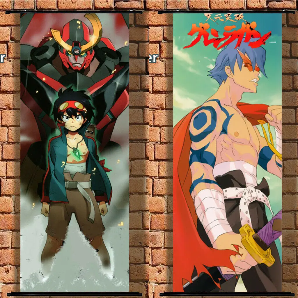 Тканевый плакат настенный прокрутки Tengen Toppa urren Lagann Simon family Kamina 105x40 см|Рисование и