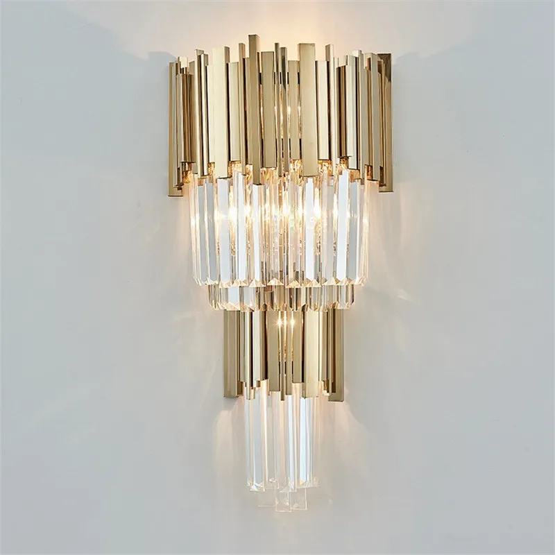 wall lamp 3 Роскошная золотая сталь K9 Хрустальная светодиодная подвесная люстра для гостиной, Подвесная лампа для внутреннего освещения - Цвет абажура: wall lamp 3