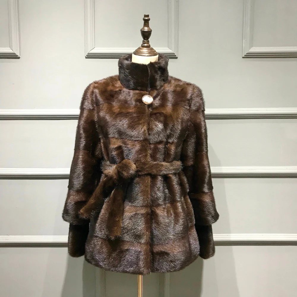 TOPFUR Winter Customized Real Fur Coat Women Natural Mink Fur Coat With Belt Full Sleeves Standard Regular Coat Women Short