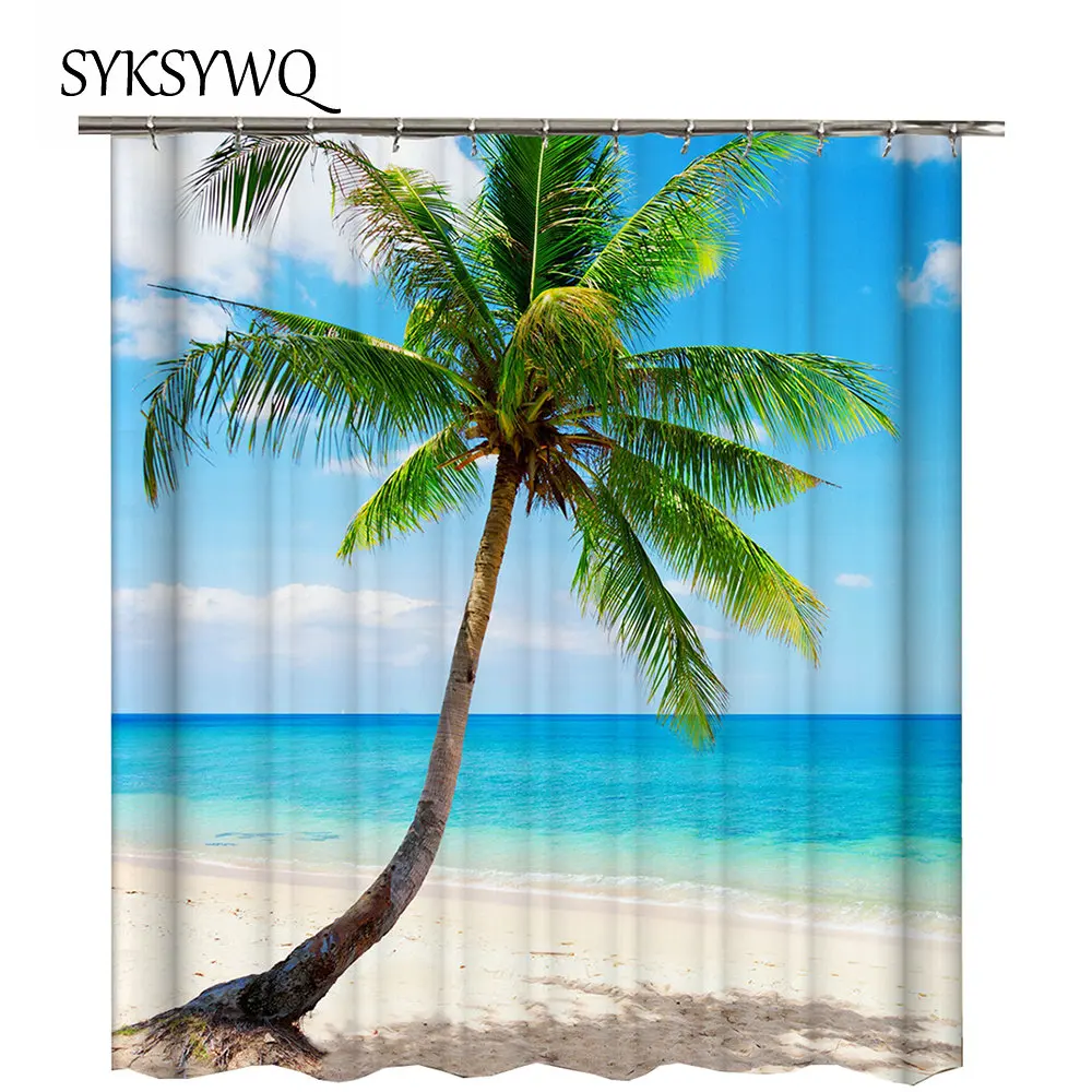 Пальмовая занавеска для душа черно белая ванной летняя дерева тропические