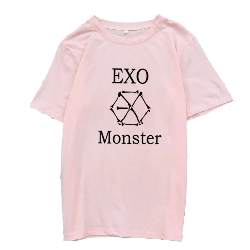 Женская футболка с коротким рукавом Kpop EXO хлопковая Футболка буквенным принтом и