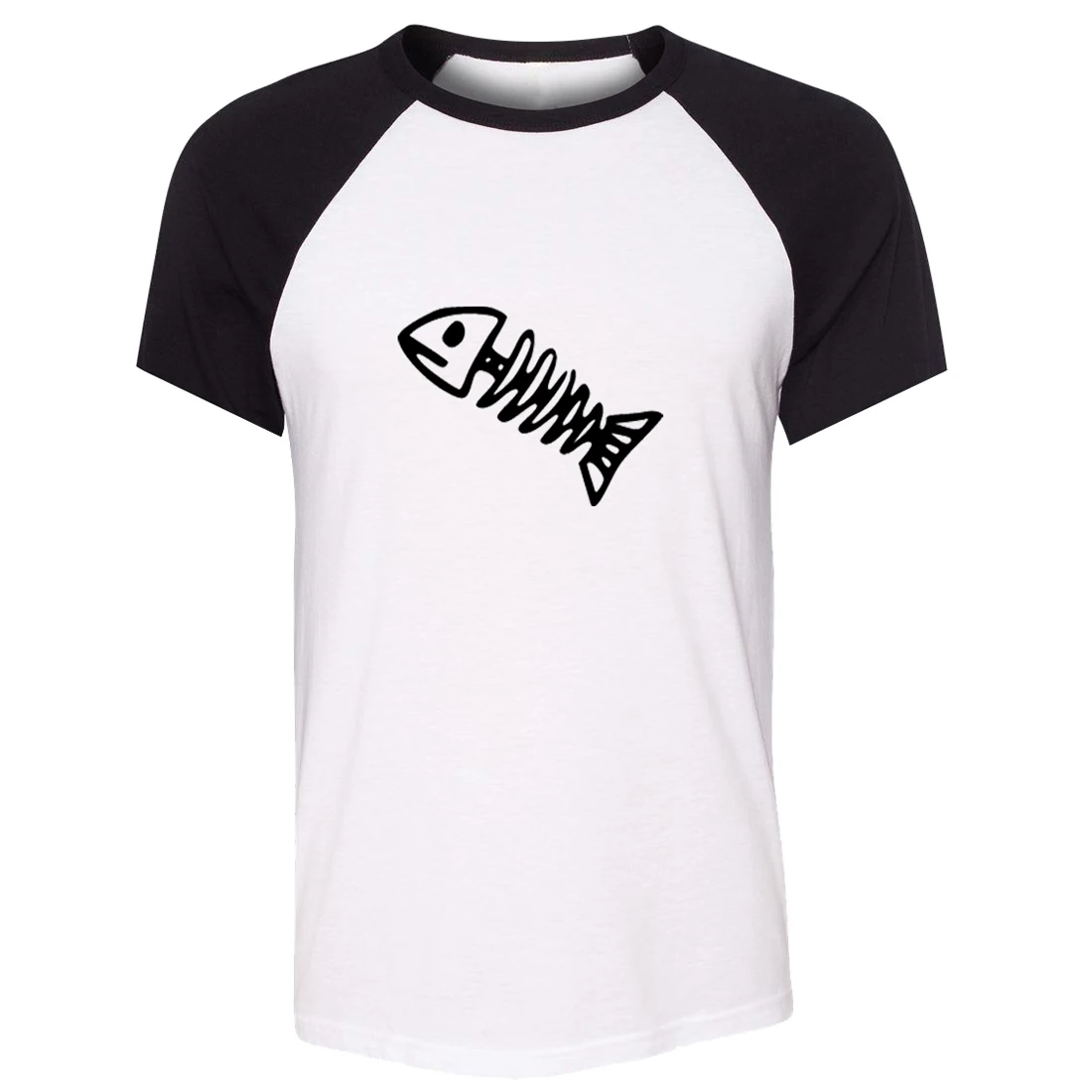 IDzn унисекс летняя футболка забавная Рыбка кость рыбья рисунок дизайн реглан