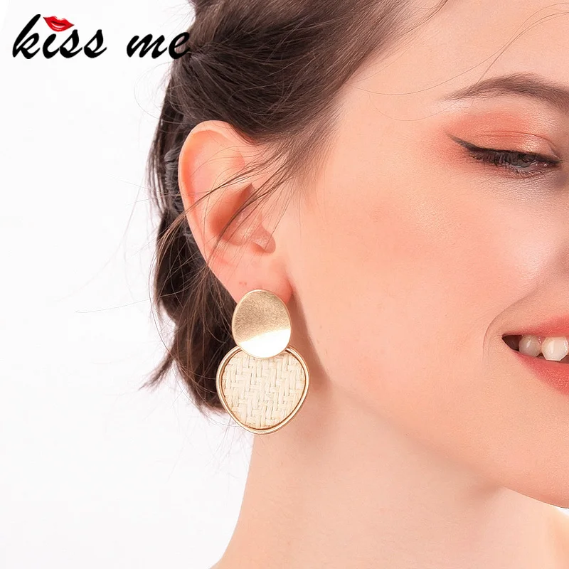 Женские Висячие серьги KISS ME уникальные геометрические из соломенной тесьмы и