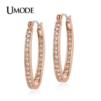 umode rose gold color rhinestones studded oval hoop earrings for women je0194a