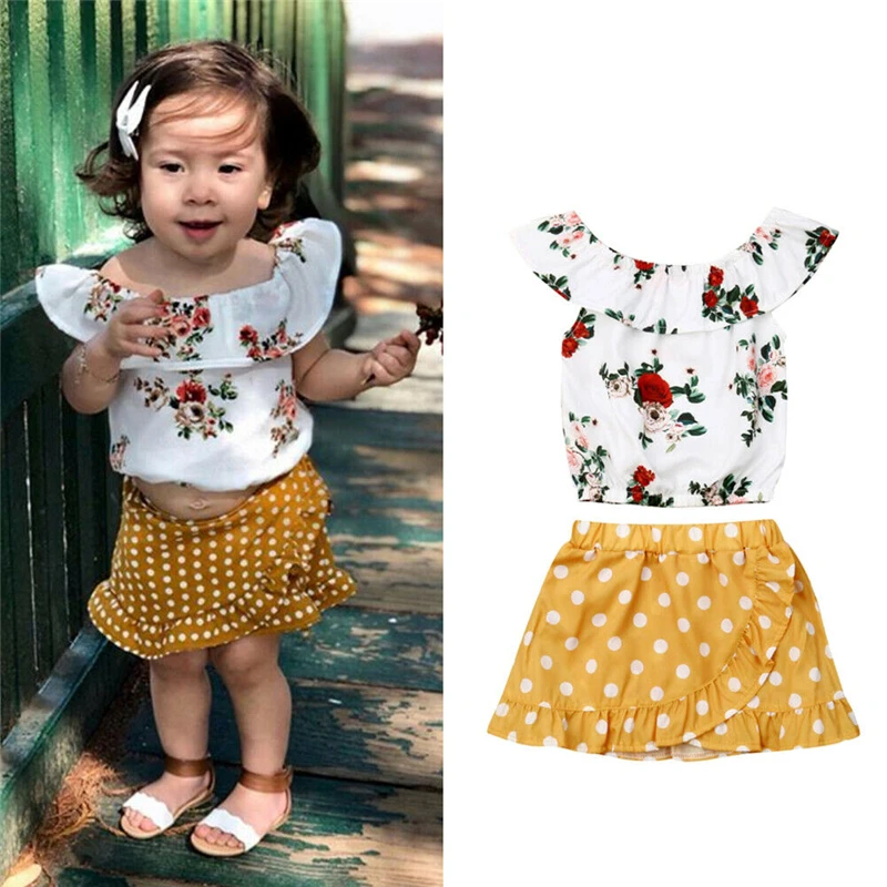 Милый комплект из 2 предметов одежда для маленьких девочек топы с открытыми