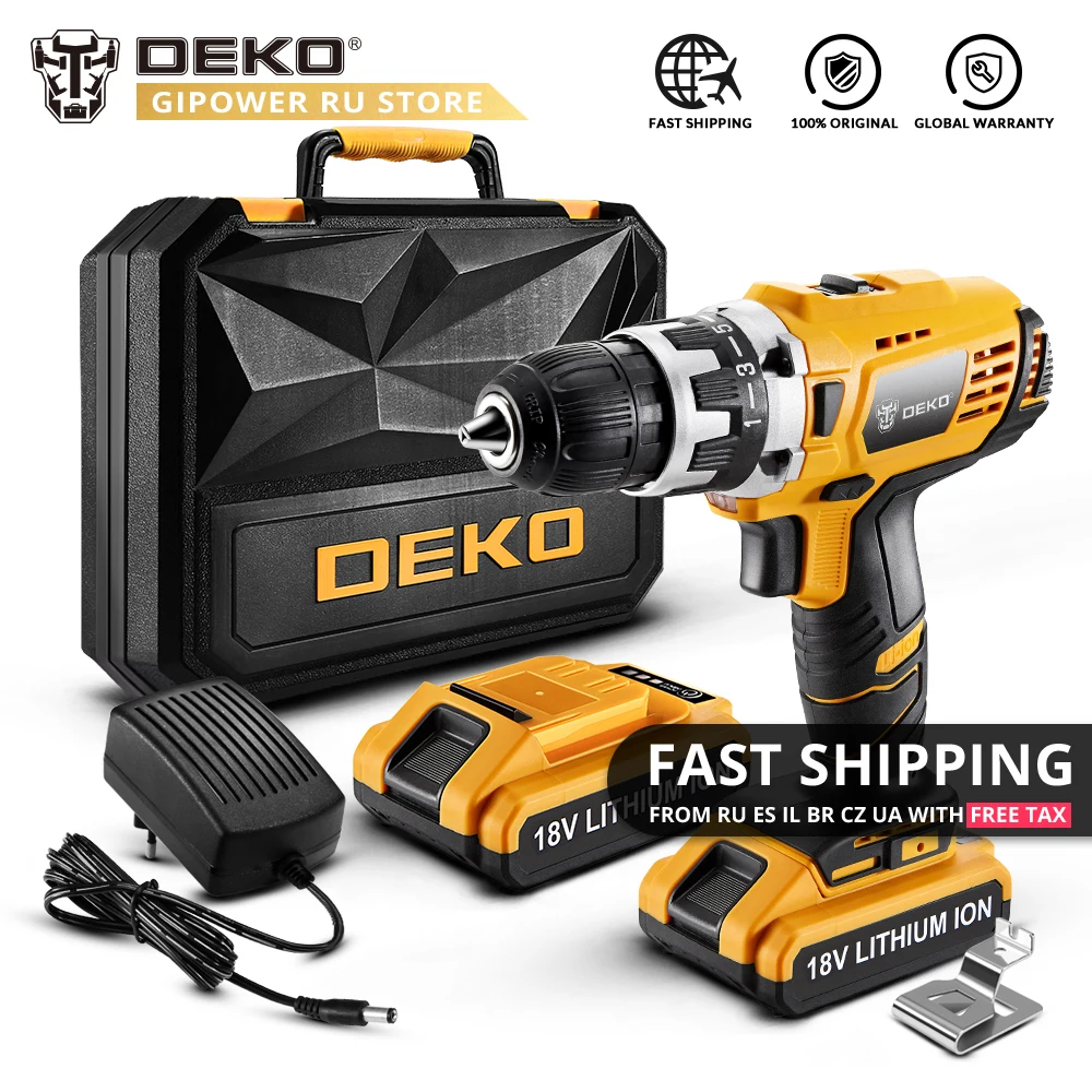 DEKO GCD18DU2 18 в DC Аккумуляторная дрель 2 скорости литиевая батарея домашняя DIY электрическая отвертка мини-драйвер питания светодиодный Электроинструмент набор