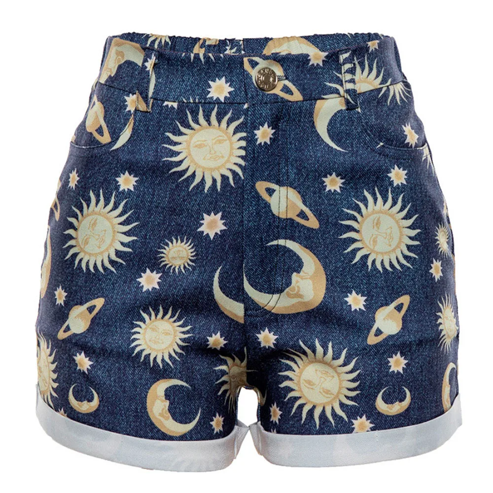 Летние дикие милые синие простые женские шорты с высокой талией повседневные