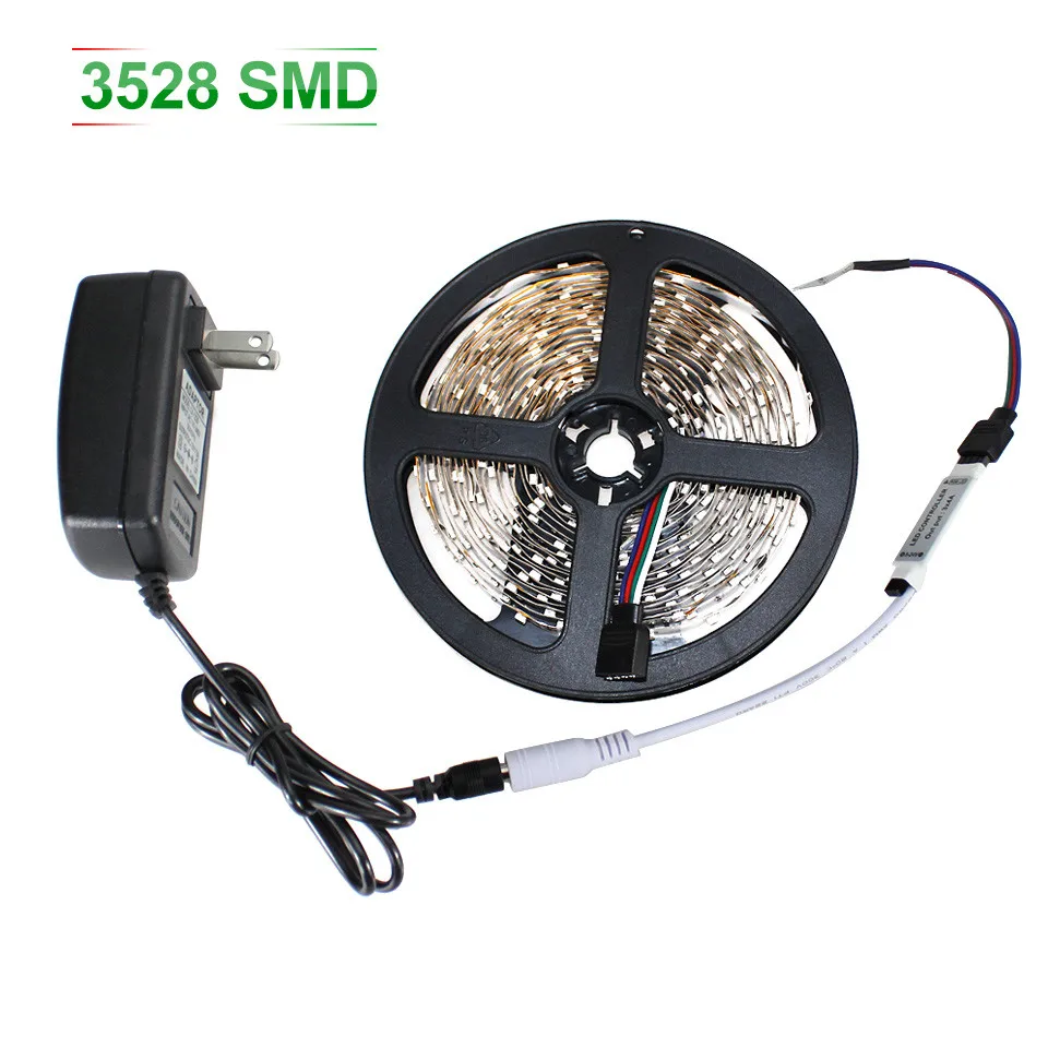 Супер Яркий светодиодная лента 5 М 300Led 3528 RGB 24Key ИК Пульт Дистанционного один цвет