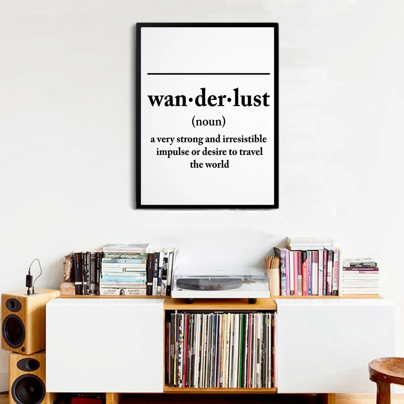 Черно белая картина Wanderlust на холсте с буквами распечатка постеров в