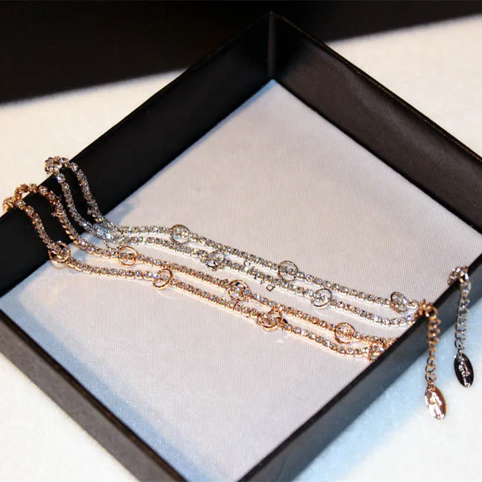 Нежные полностью Стразы, браслеты для женщин, Bijoux, двойные слои, золотой и серебряный цвета, цепочка, браслет, модное ювелирное изделие, подарок