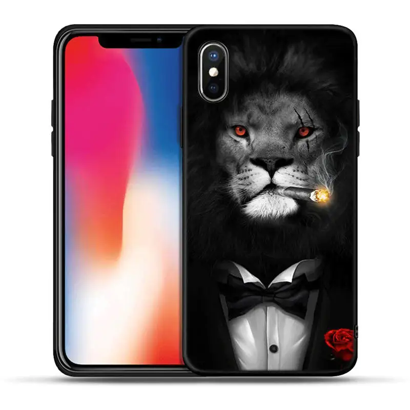 Крутой лев тигр Обезьяна Животное черный чехол ТПУ для iPhone X XR XS Max 8 7 6 6S Plus 5 5S SE Силиконовая задняя крышка Coque Fundas Etui
