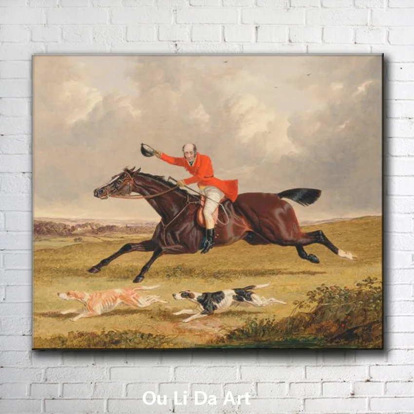 Классические фигурки Эрл лошадь собаки пейзаж для бега картина маслом печать на