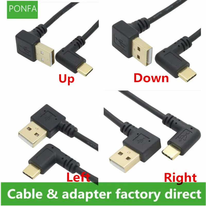 USB 2,0 A мужской 90 градусов вверх вниз угловой левосторонний правосторонний разъем локоть к USB 3,1 type C Локоть Мужской конвертер синхронизации данных зарядный кабель 20 см