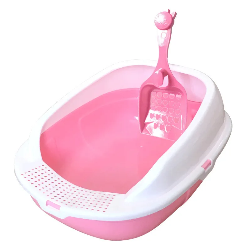 Pink RFWCAK съемный пластиковый контейнер для домашних животных полузакрытый Открытый Анти-всплеск многоразовые кошачьи постельные принадлежности для уборки туалета - Цвет: Pink