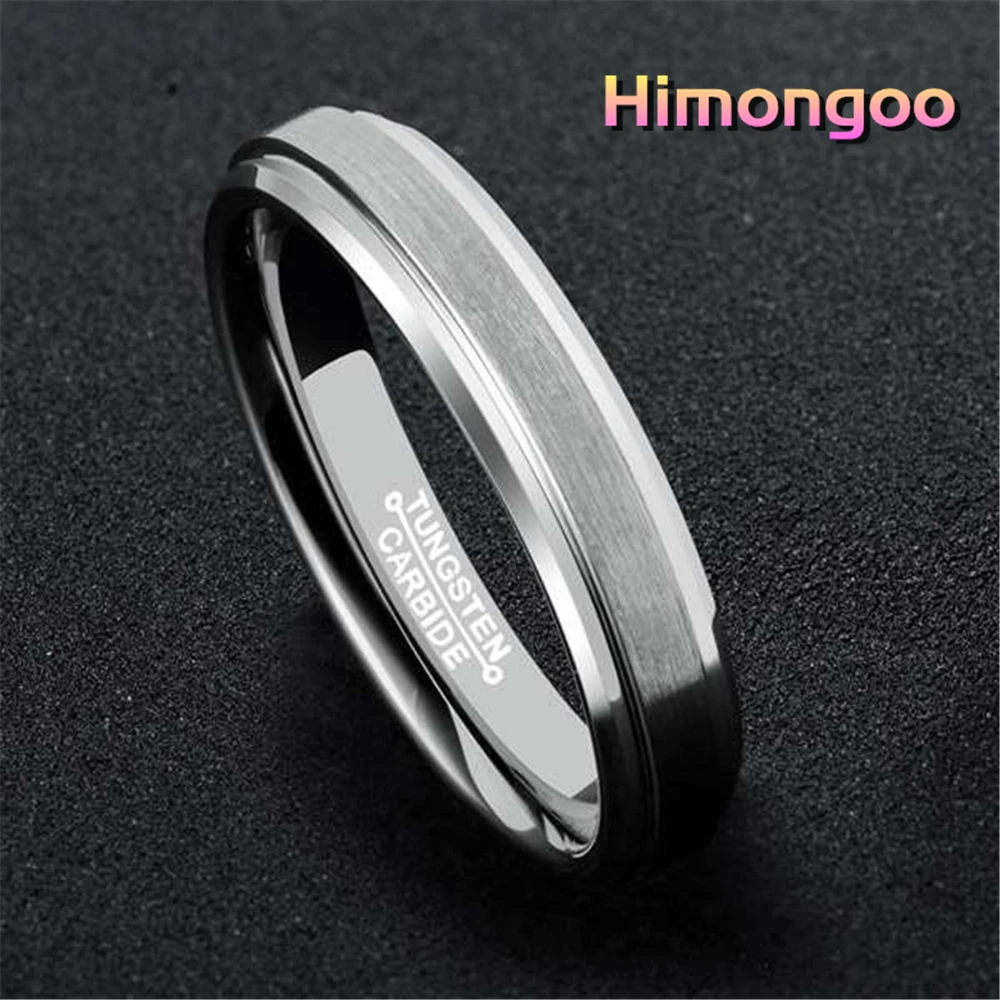 HIMONGOO 4 мм Серебряное мужское кольцо из карбида вольфрама обручальное средней
