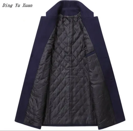 Men Casual Long Wool Trench Coat Slim Fit Padded Jacket Mens Winter Warm Quilted Parka Homme Black Navy Blue Grey Burgundy 4XL