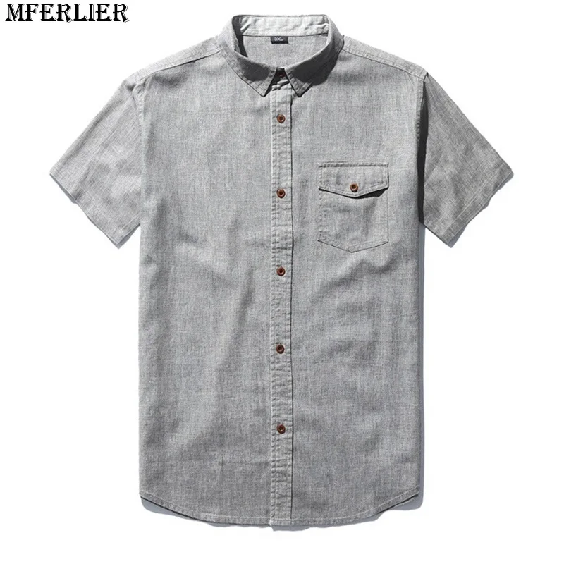 MFERLIER летние мужские рубашки в стиле кэжуал льняные хлопковые японском размер