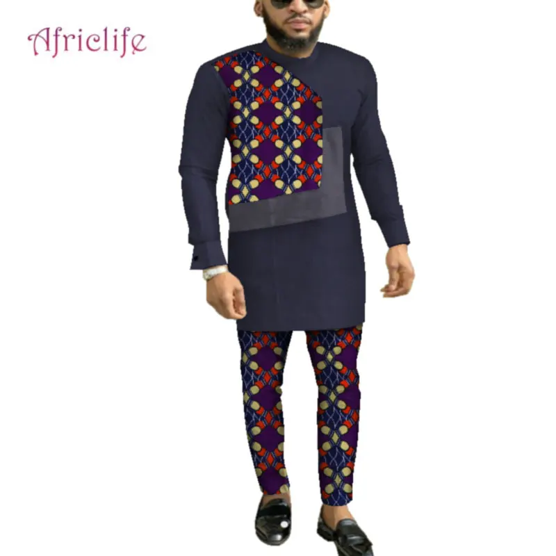 5 Высокое качество Лидер продаж Африканский принт 2 шт. мужские комплекты Топ dashiki и брючный комплект размера плюс традиционная африканская одежда WYN883 - Цвет: 5