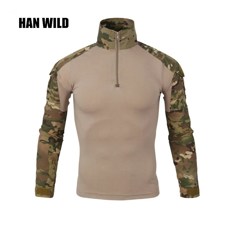 

HAN WILD Gear Camouflage Army T-Shirt Men RU Soldiers Combat Tactical T Shirt Military Force Multicam Camo Long Sleeve T Shirt