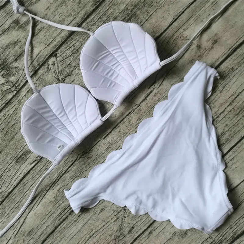 Новый белый/черный комплект бикини с ракушками русалки купальник фестонами