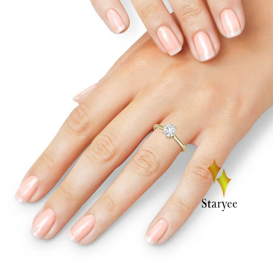 STARYEE 1.5CT круглый разрезанный муассанит обручальное кольцо Настоящее 18 К розовое золото ювелирные изделия из чистых бриллиантов для женщин Charles Colvard VS GH Gems