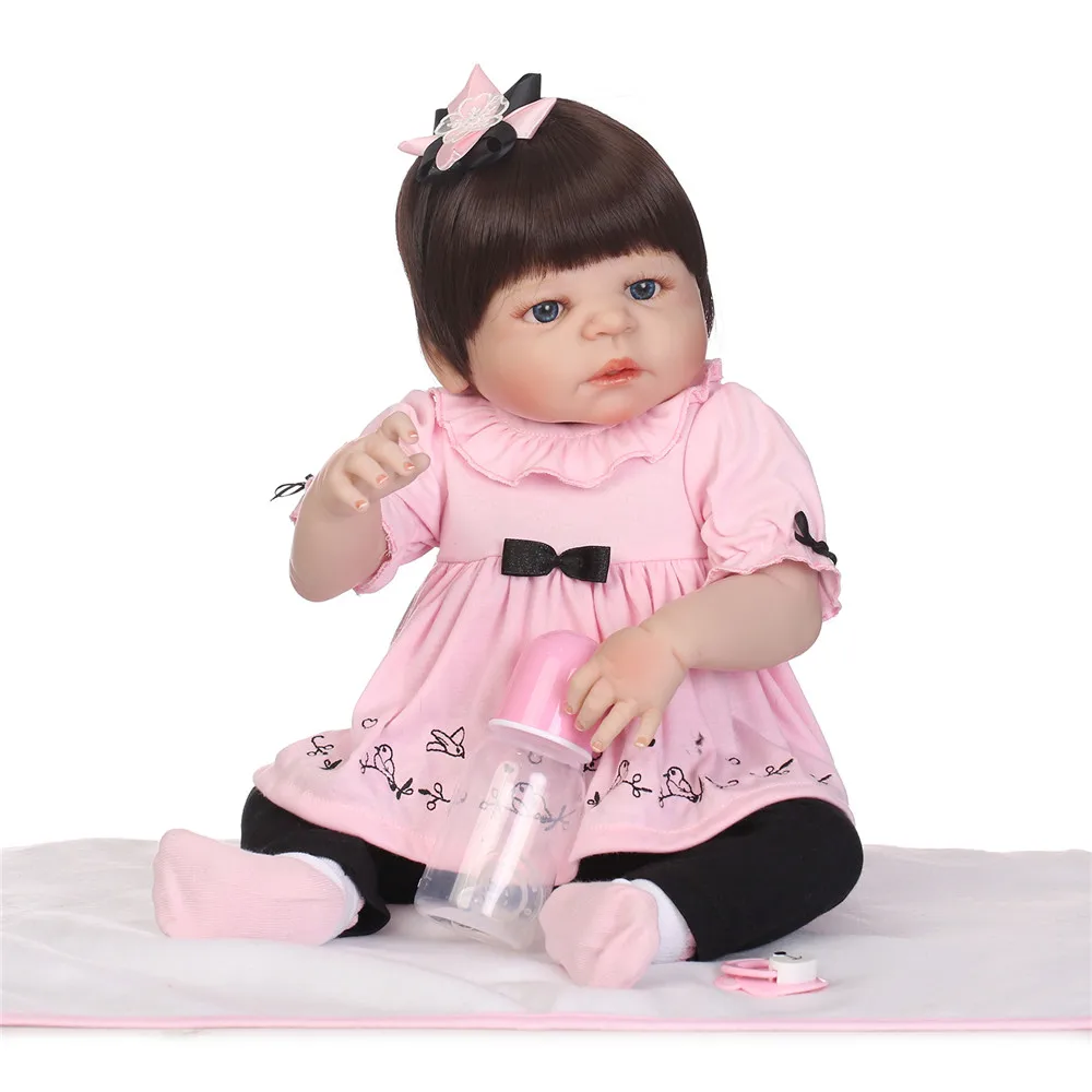 

Reborn toys Sweet girl full silicone dolls 23" dark brown hair can bathe reborn babies kids gift bebe menina reborn bonecas