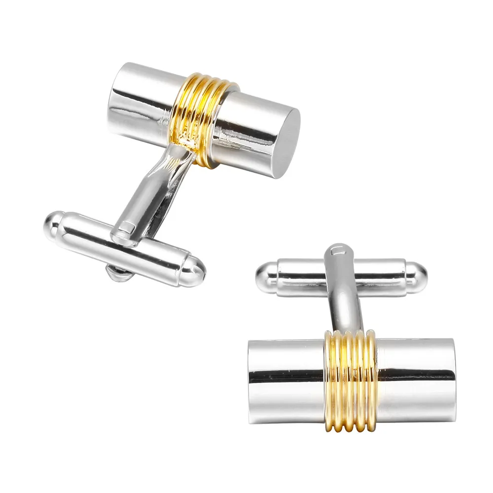 Мужские серебристые запонки с золотистыми полосками и биркой | Украшения