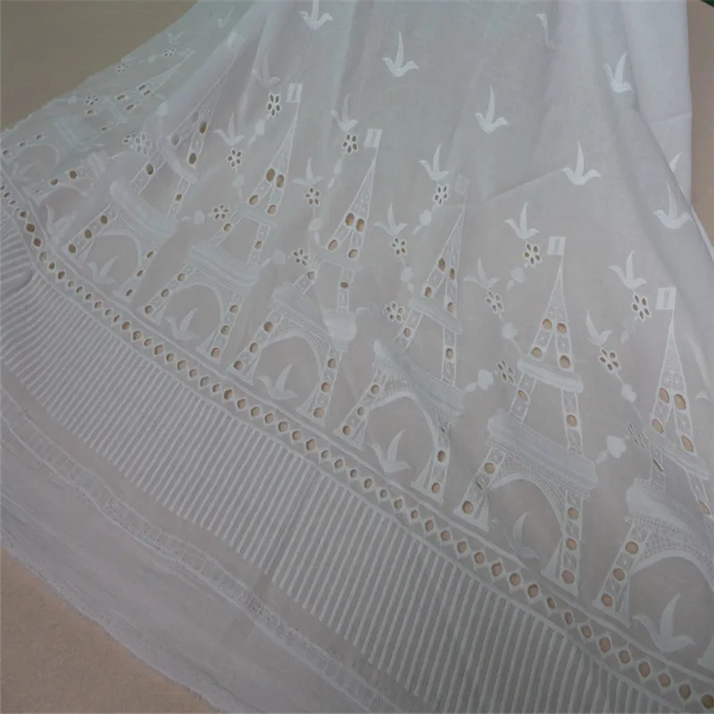 Ivory White Cotton Fabric Eiffel Tower Embroidered Striped Eyelet Voile DIY Quilting &amp Sewing Placemat | Дом и сад