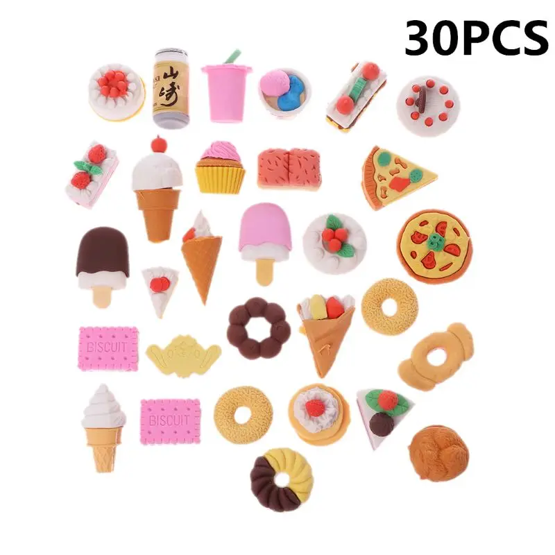 

30 pcs Kids Painting Tool Erasers Sweet Dessert Food Cake For Party Favors Treasure