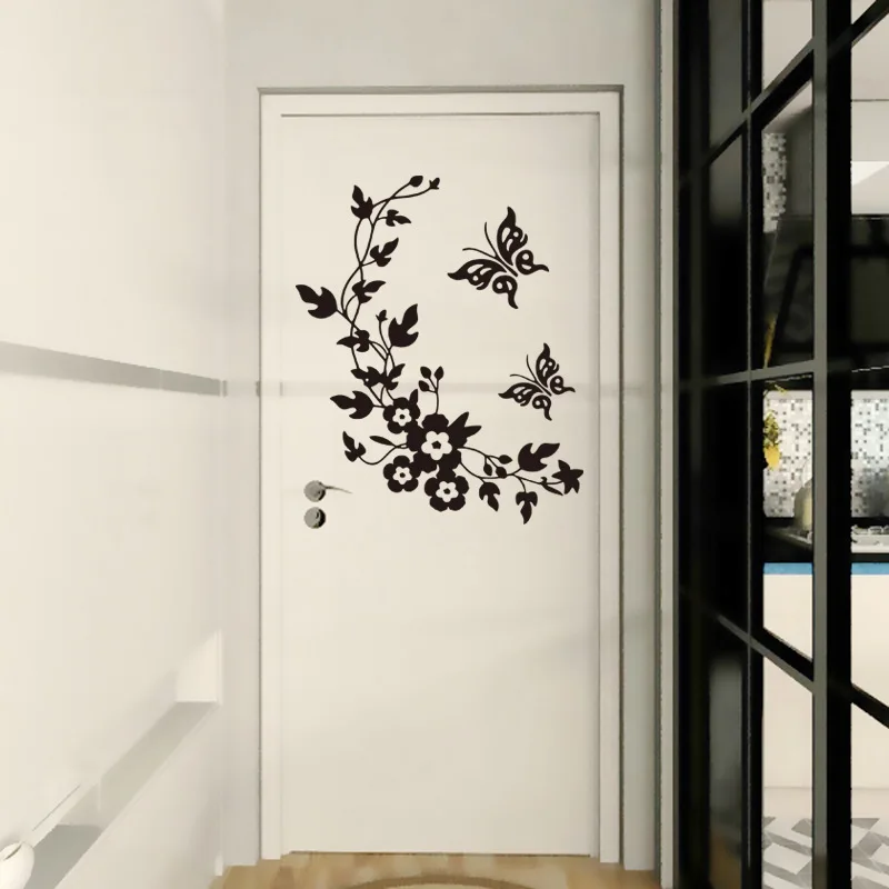 

Butterfly Flower Vine Toilet Wall Stickers For Bathroom Refrigerator Kicthen Decoration Wall Decal Home Decor PVC Door Art Mural