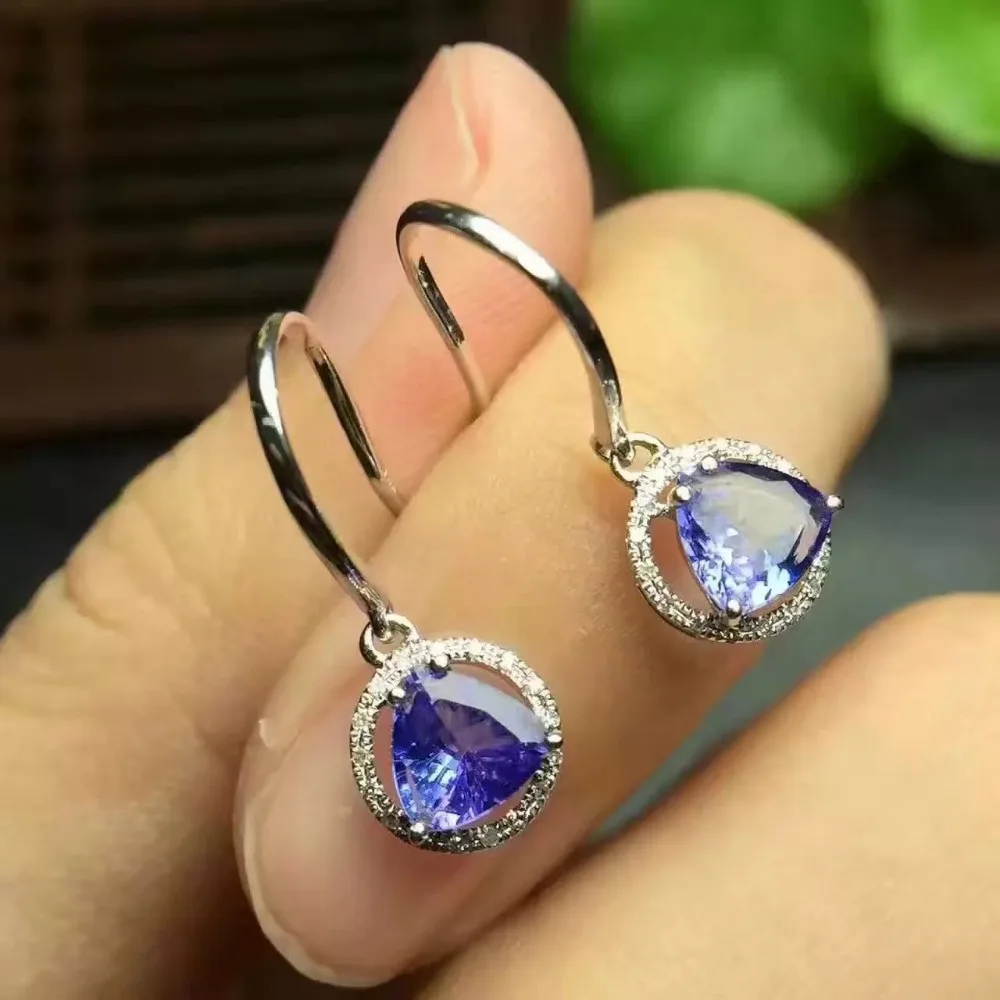 Серьги-капли из натурального голубого танзанита, 925 серебро, серьги с натуральным драгоценным камнем, женские элегантные модные свисающие серьги, вечерние серьги