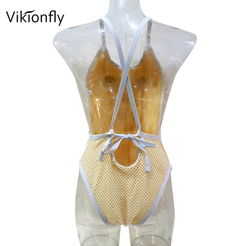 Vikionfly сексуальный сетчатый цельный купальник женский мягкий с открытой спиной цельный купальник для женщин купальный костюм пляжный купальник черный