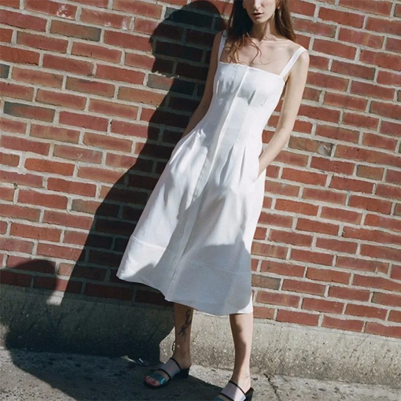 TWOTWINSTYLE платье на подтяжках Женская Весенняя Туника Высокая талия с рюшами карман