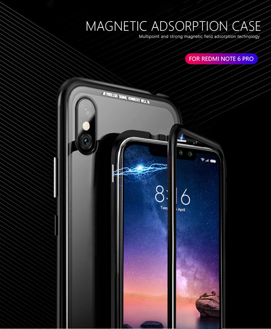 Магнитный чехол для Xiao mi Red mi Note 7 Чехол 6 5 Pro прозрачная стеклянная крышка рамка Coque Funda для Xiaomi mi 8 Lite 9 SE чехол для телефона