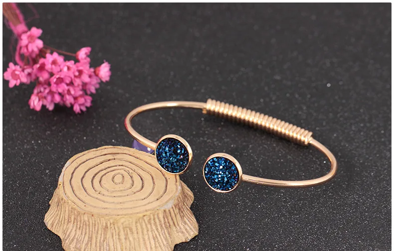 Bling Druzy браслеты для женщин кварцевый камень Drusy манжеты очаровательные браслеты модные ювелирные изделия серебряный золотой браслет femme