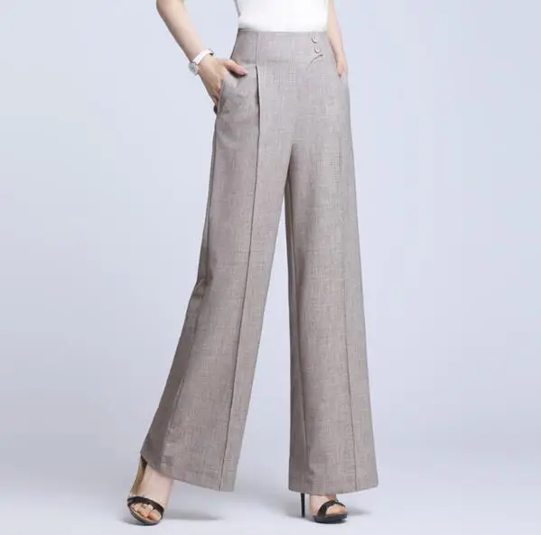 Брюки женские с широкими штанинами модные повседневные Капри серого черного