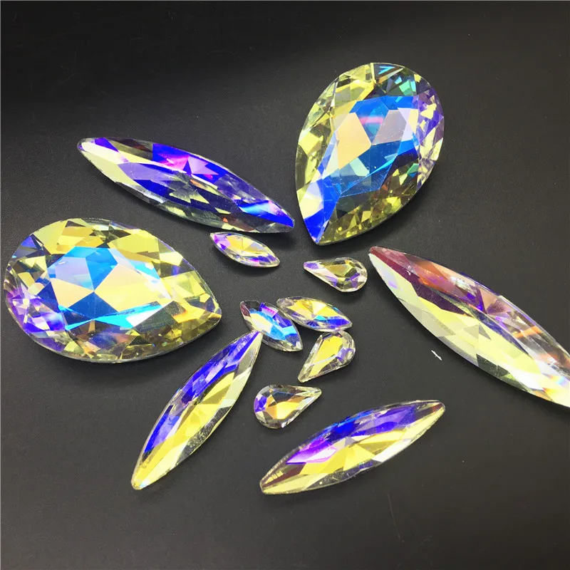 TopStone Sky AB 30x40 мм каплеобразный кристалл необычный Камень 13x48 10x35 7x15 Navette Bling Crystal