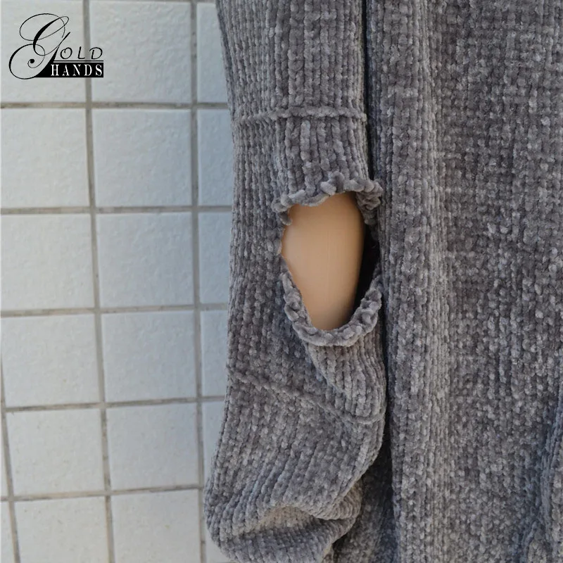Women Casual Chenille Sweater Loose Hole Knitted Pullovers Female Gray Boyfriend Style Ladies Knitwear Pull Femme | Женская одежда